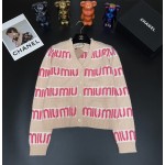 MIU MIU bump rose pink stripe letter jacquard mohair